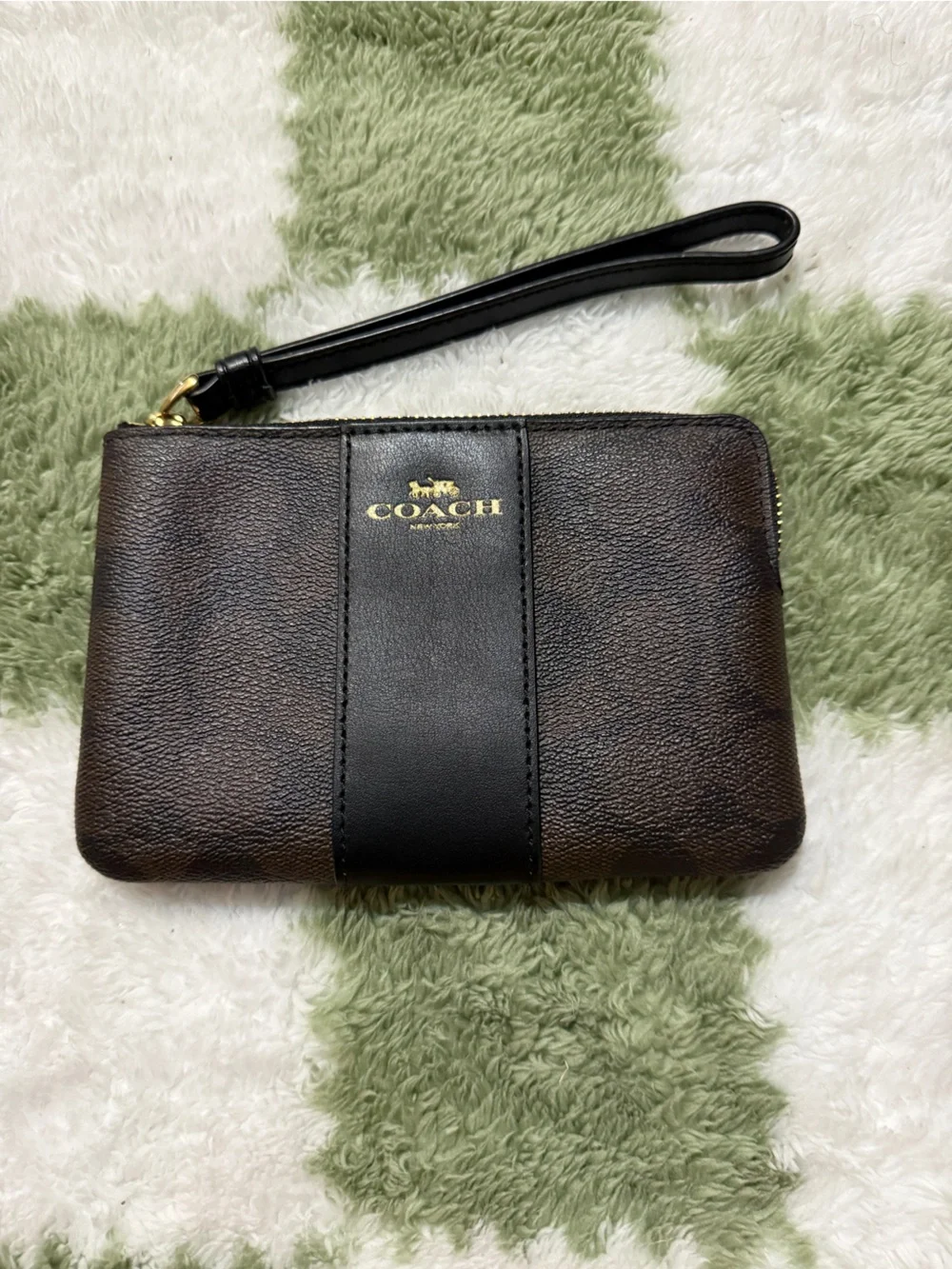Coach Brown and Black Leather Zip Wristlet